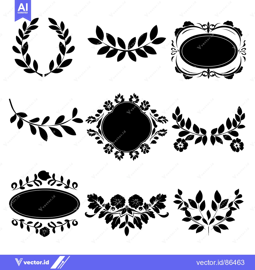 Premium Vector dari Black and White Floral and Leaf Design Elements