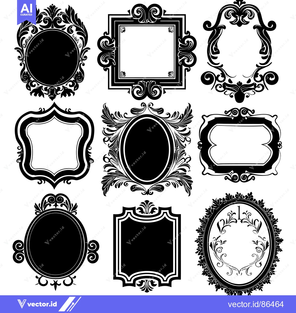 Premium Vector dari Collection of Ornate Black and White Frames with Floral Motifs