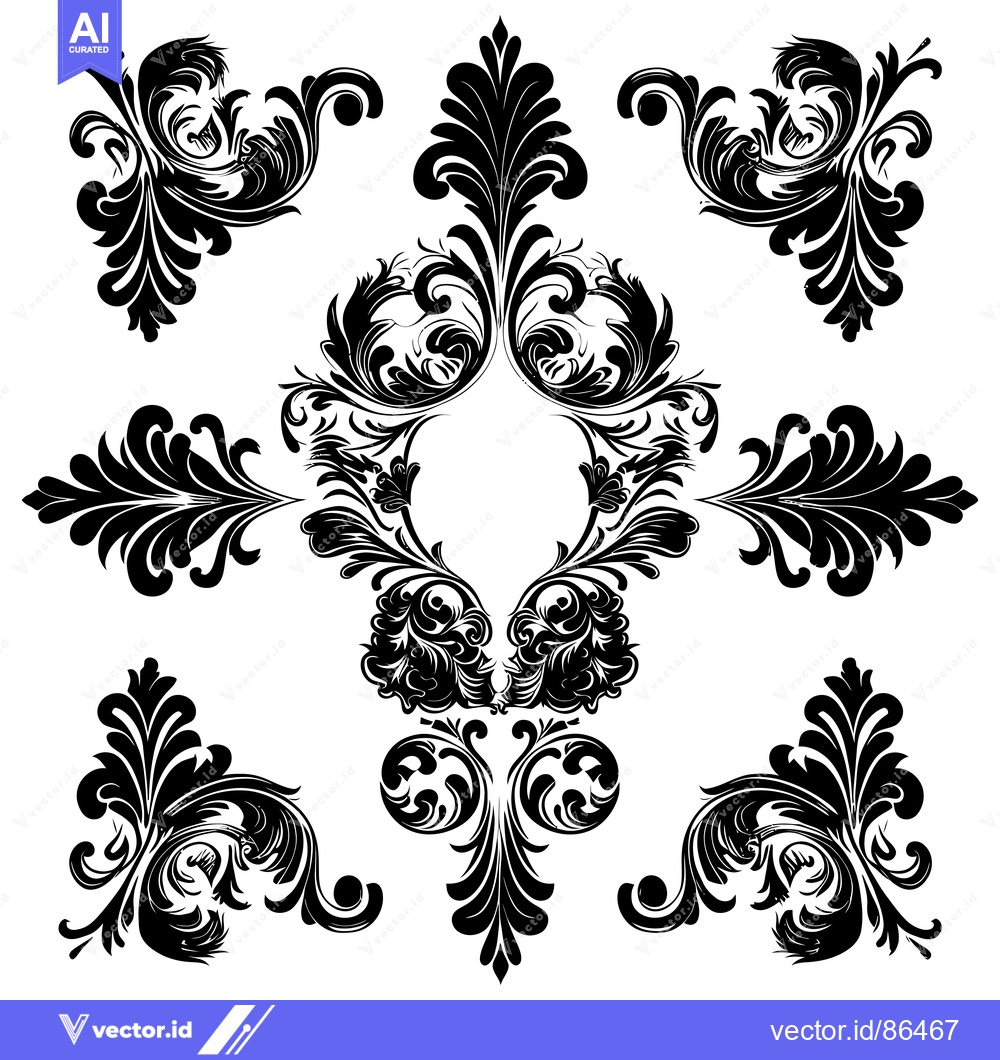 Premium Vector of Black and White Floral Design Pattern with Curlicues