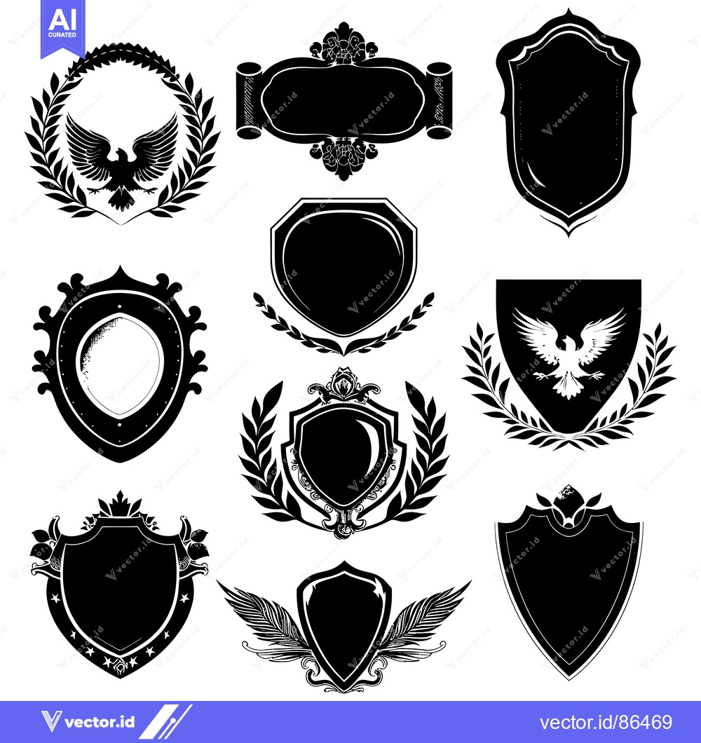Premium Vector dari Collection of Ornate Black and White Shields with Eagles and Laurels