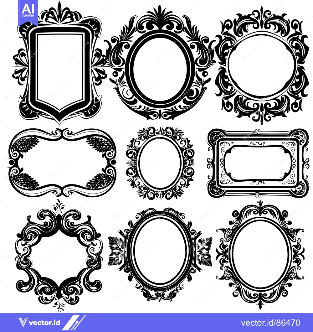 Premium Vector of Collection of Ornate Black and White Frames