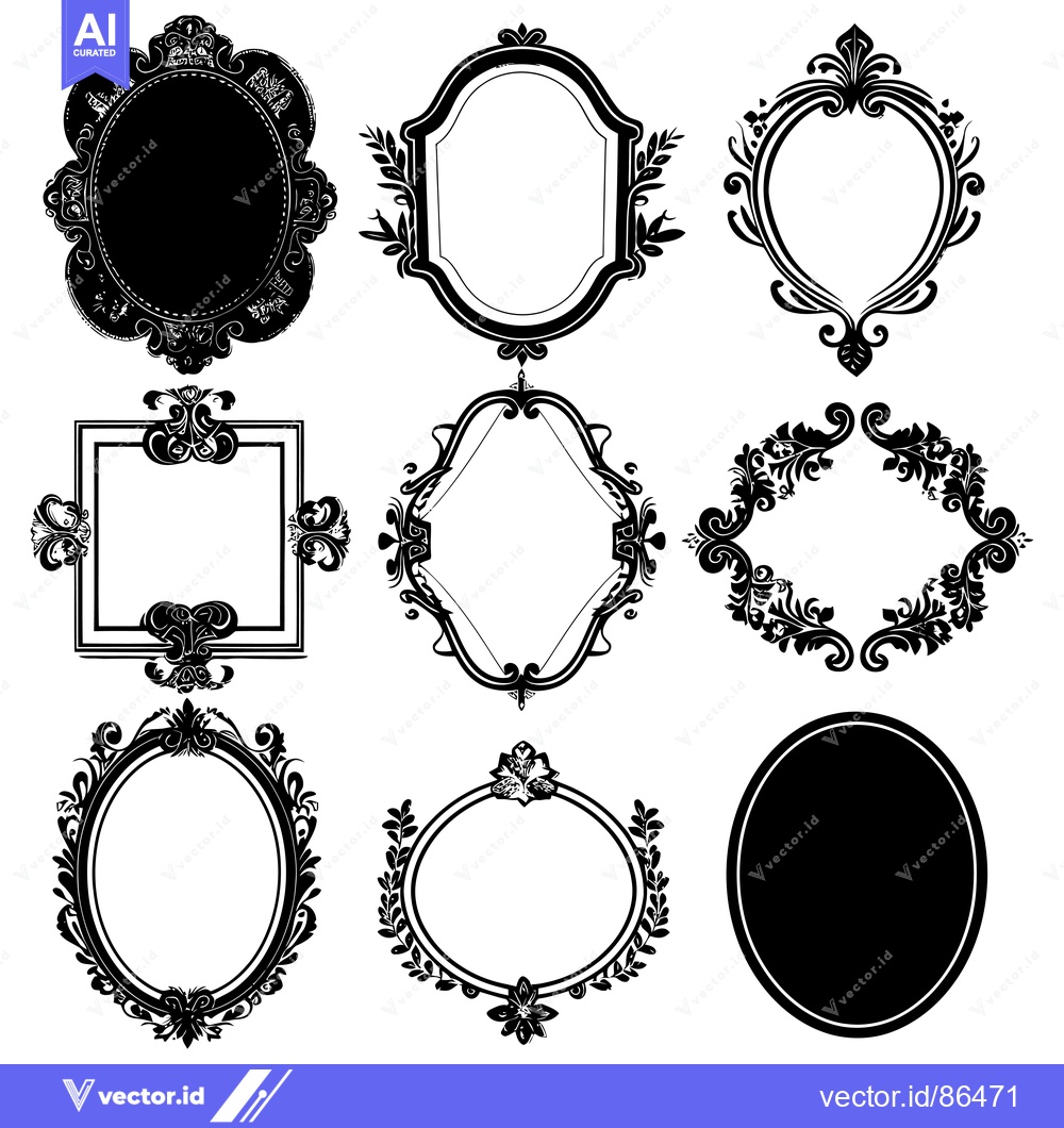 Premium Vector of A Set of Nine Ornate Black and White Frames