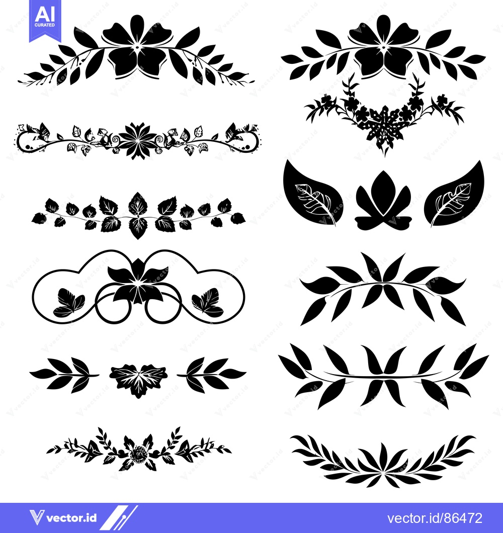 Premium Vector dari Black and White Floral and Leaf Design Elements