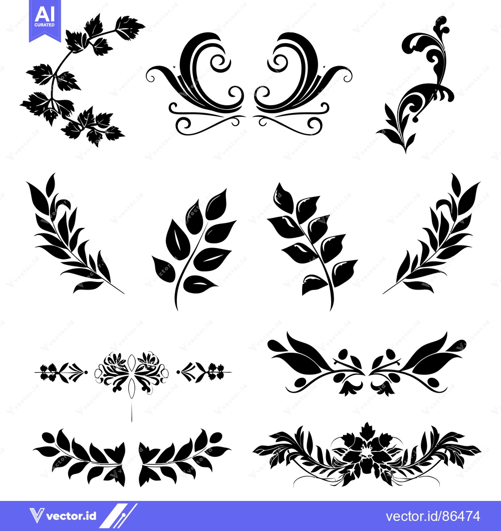 Premium Vector dari A Collection of Floral Silhouettes for Design Elements