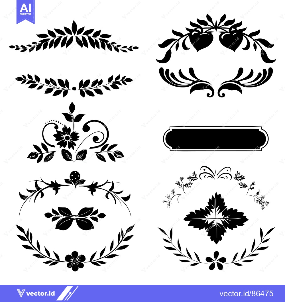 Premium Vector dari Set of Black Floral and Leaf Design Elements