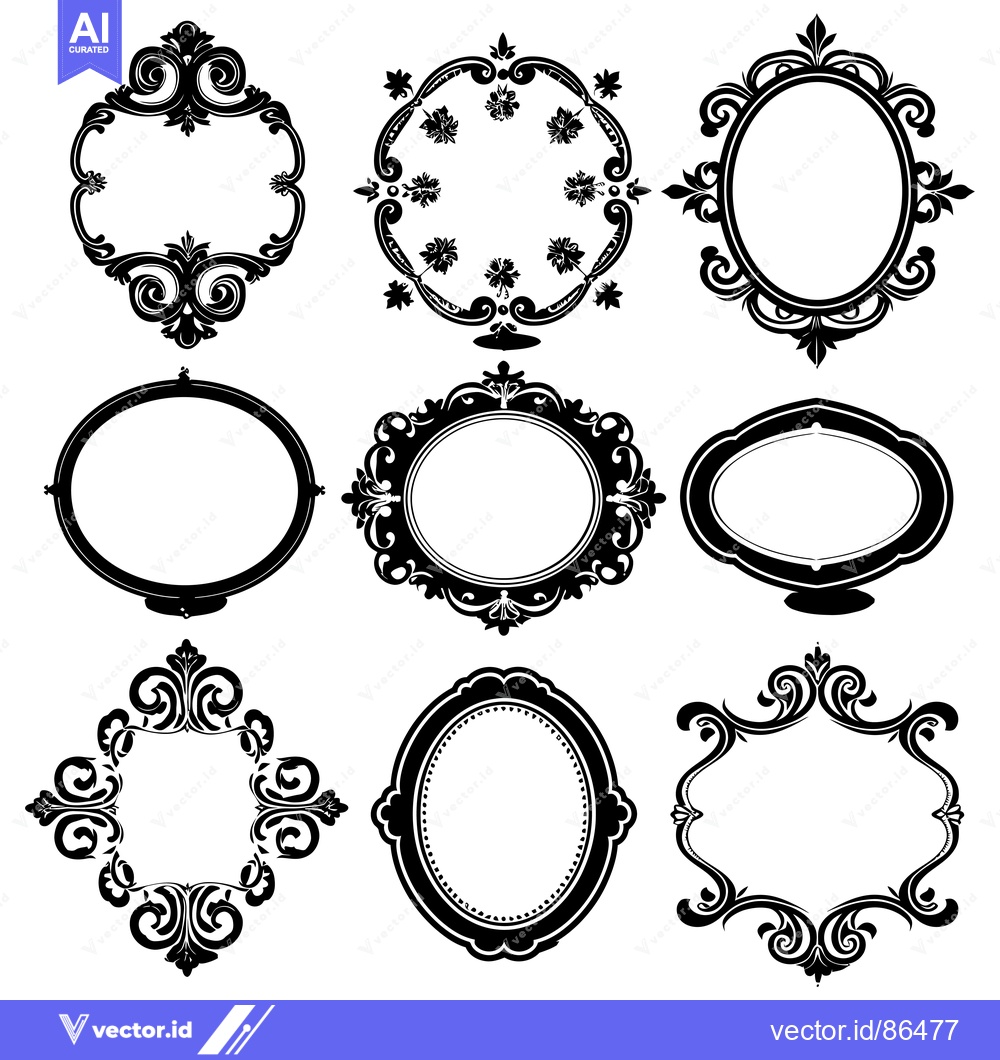 Premium Vector of Nine Ornate Black and White Frames with Floral Motifs