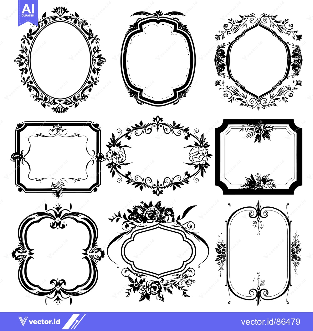 Premium Vector dari A Set of Nine Ornamental Frames with Floral Motifs
