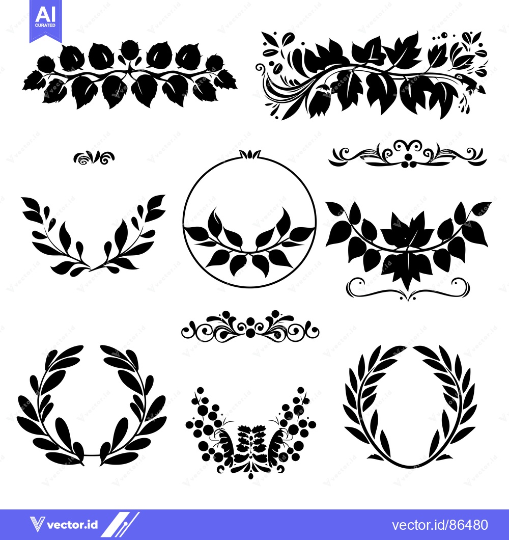 Premium Vector dari A Set of Eight Black and White Floral Design Elements