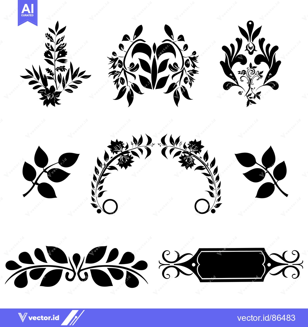 Premium Vector dari A set of six black and white floral design elements
