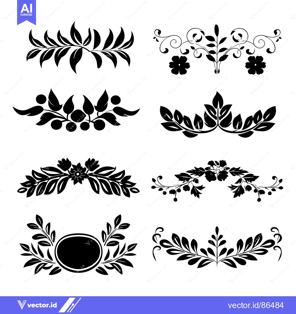 Premium Vector of Set of Black and White Floral Design Elements