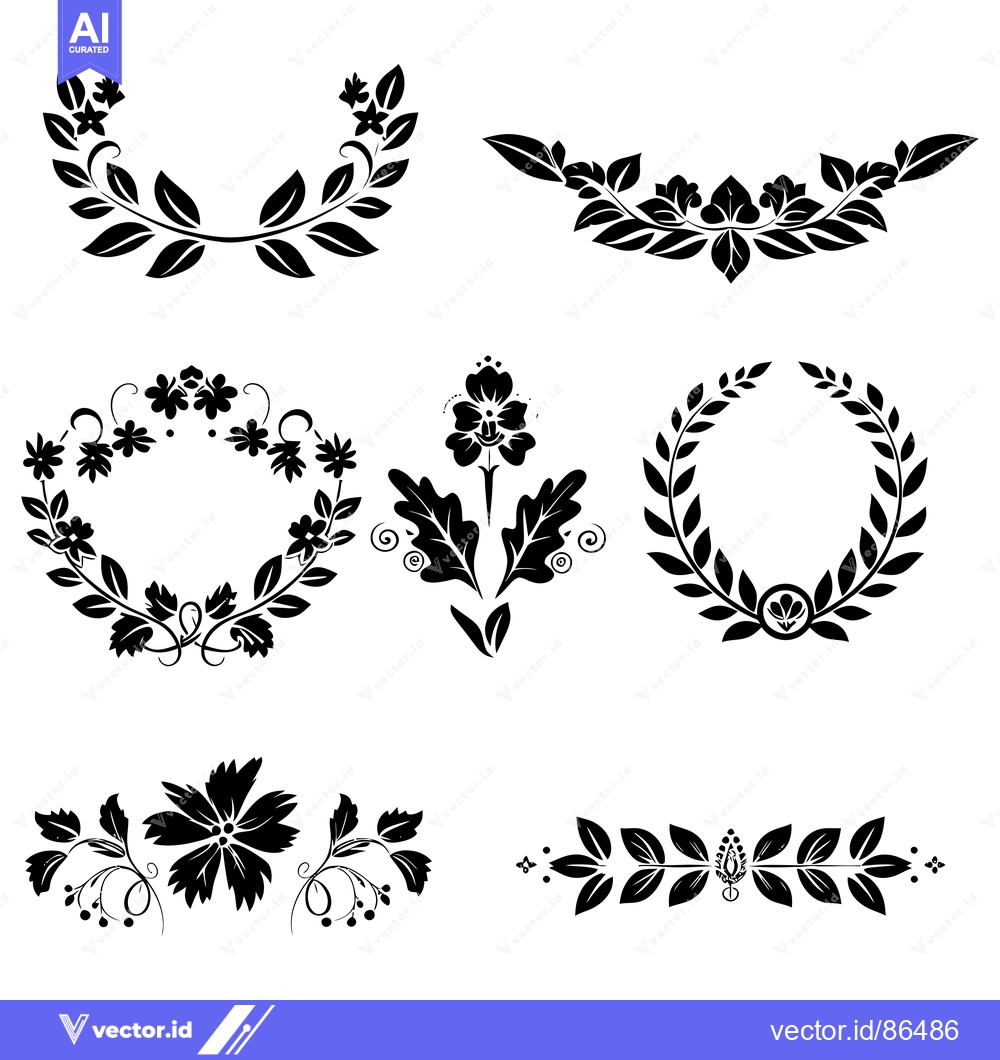 Premium Vector of Six Black and White Floral and Leaf Designs