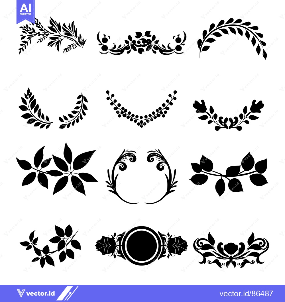 Premium Vector of Collection of Black and White Floral Design Elements