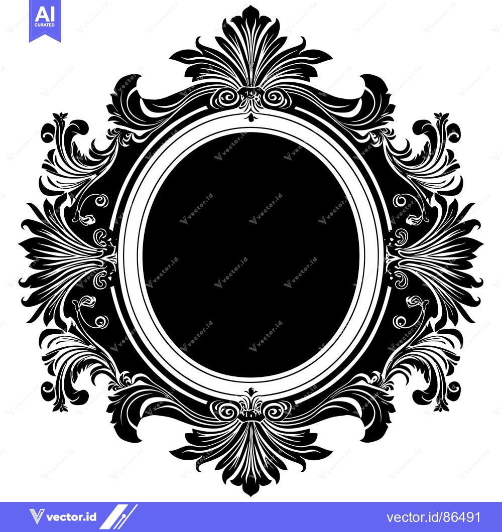 Premium Vector dari Ornate Black and White Floral Frame with Oval Center