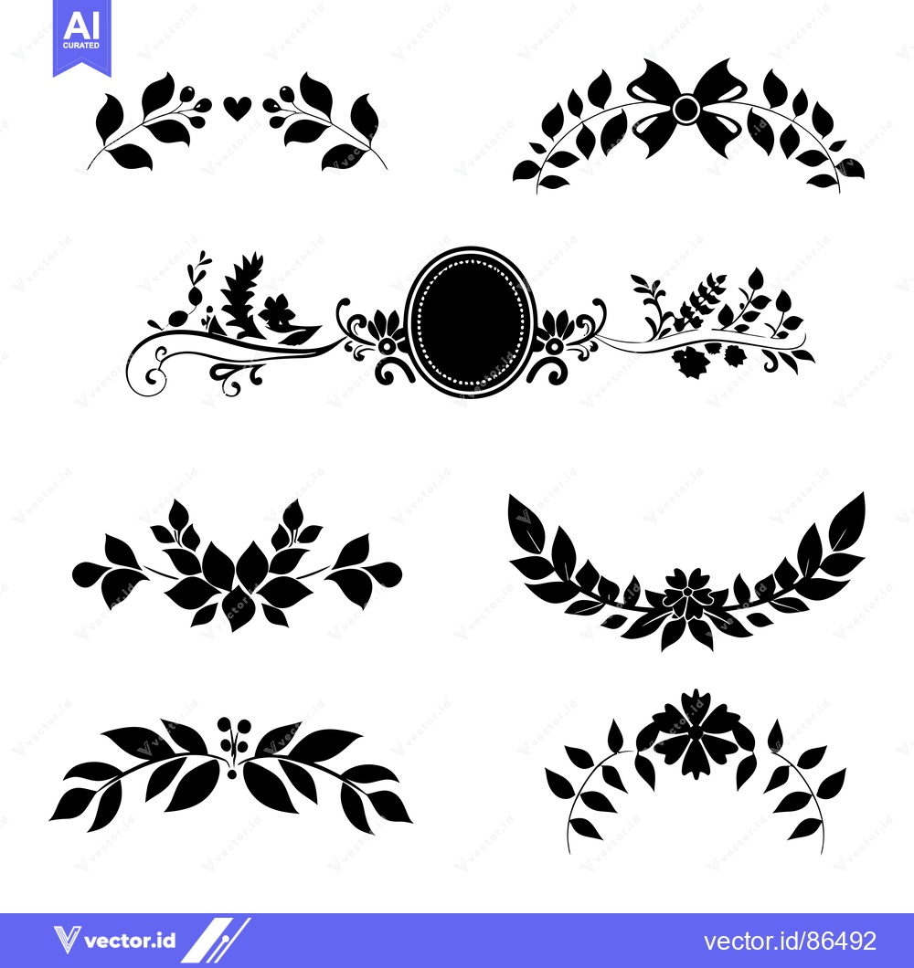 Premium Vector dari Set of Six Black Floral and Leaf Decorative Elements