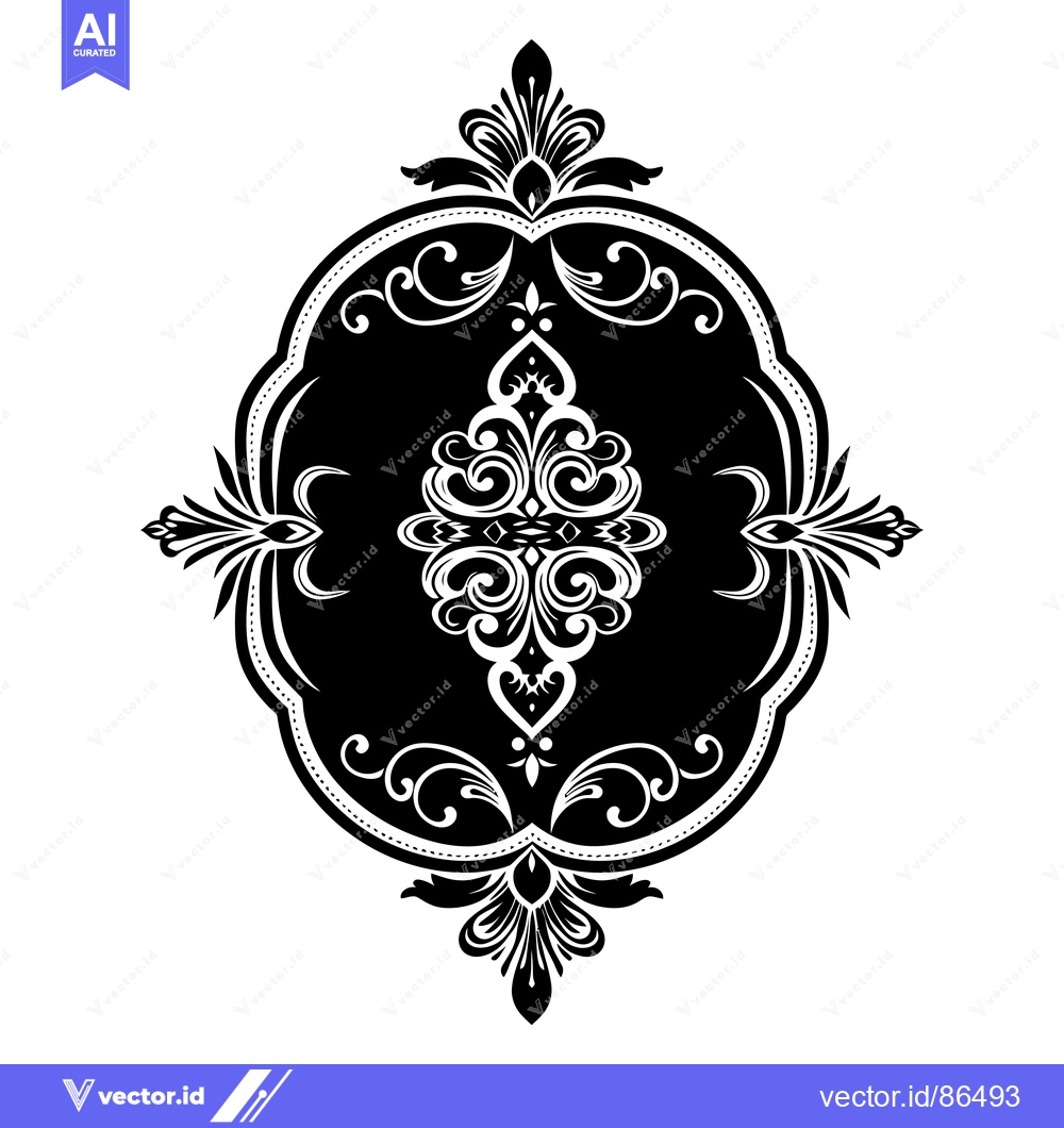 Premium Vector of Ornate Black and White Floral Design in Oval Frame
