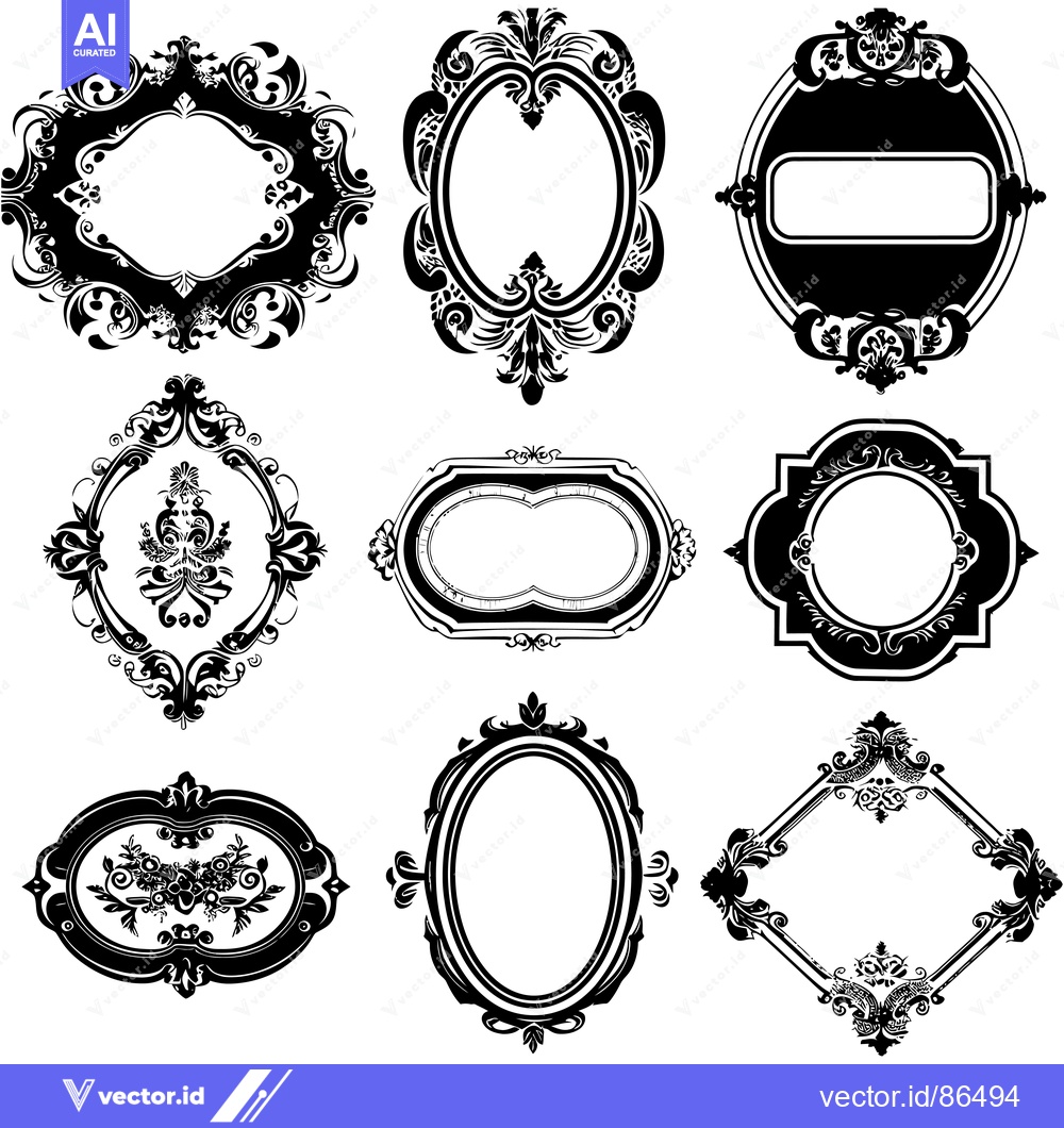 Premium Vector dari A Collection of Nine Ornate Black and White Frames