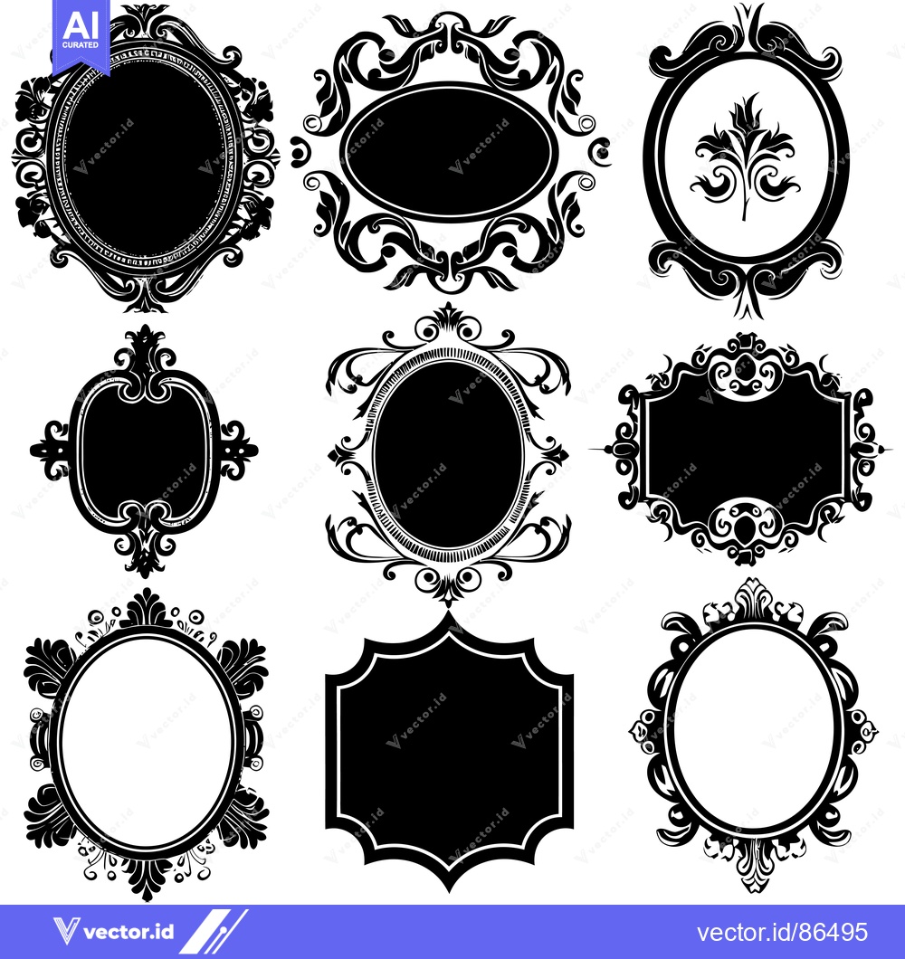 Premium Vector dari A Collection of Nine Ornate Black and White Frames