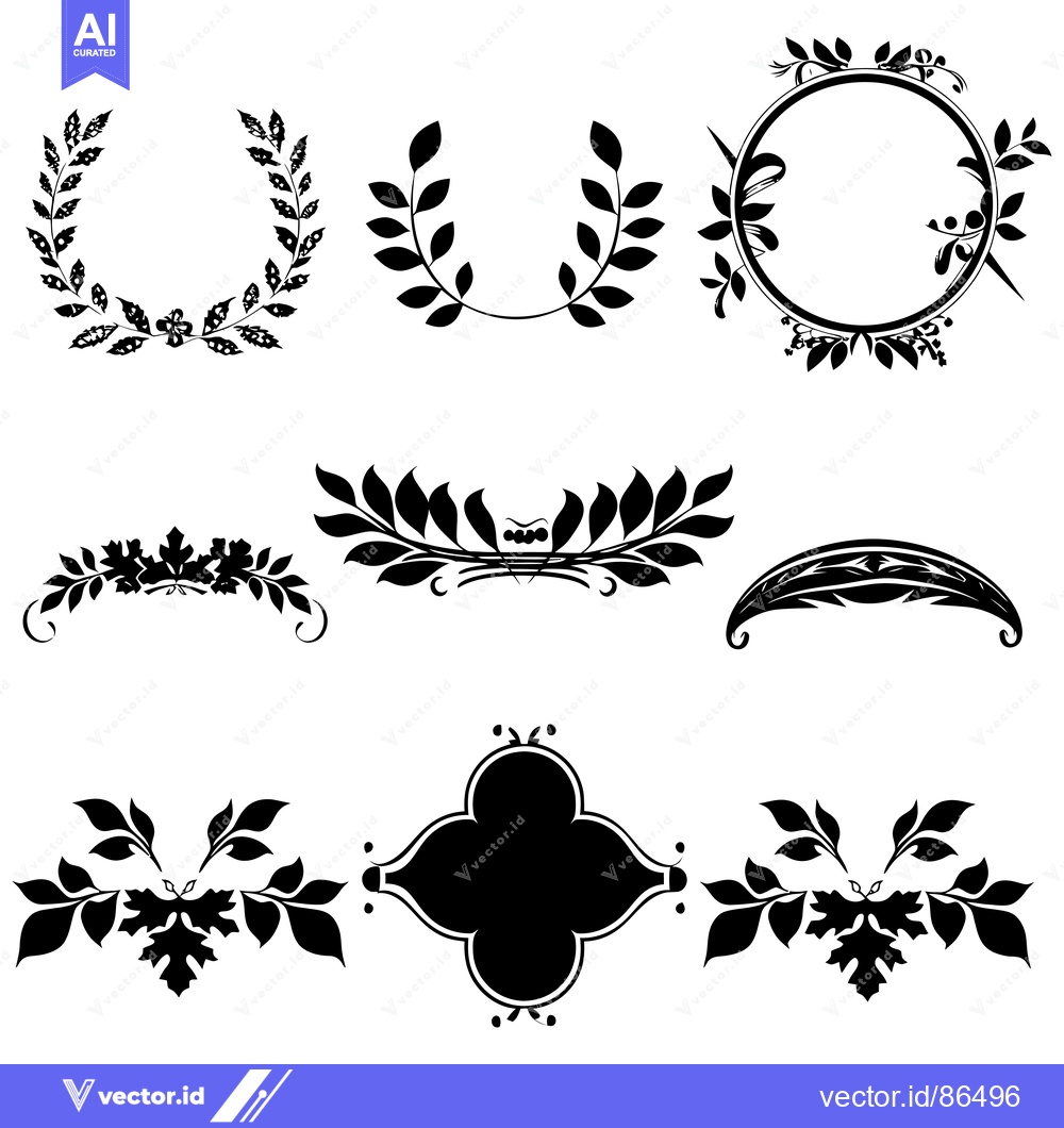Premium Vector dari Set of Black Floral Decorative Elements with Leaves and Frames