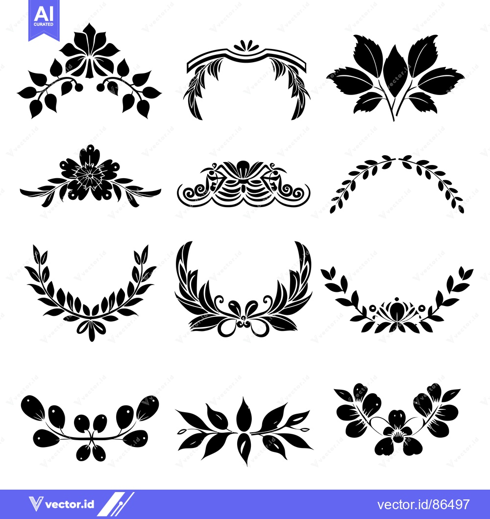 Premium Vector of Collection of Black and White Floral and Leaf Designs