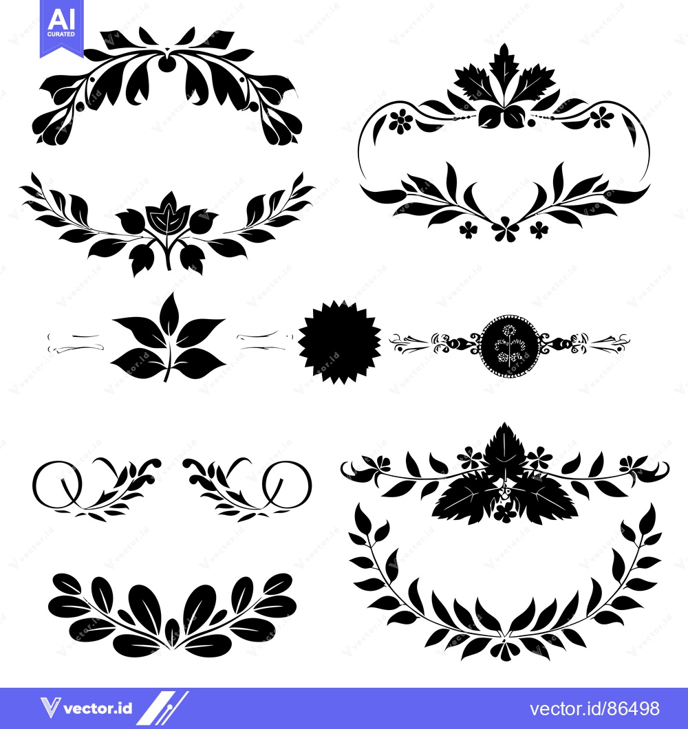 Premium Vector of A Collection of Black and White Floral Design Elements