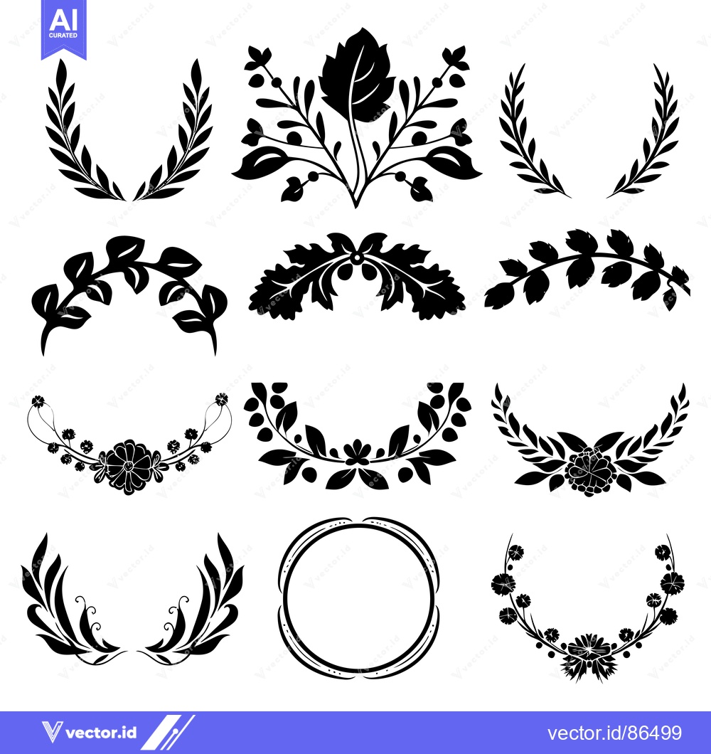 Premium Vector dari A Collection of Black and White Floral Wreaths and Frames