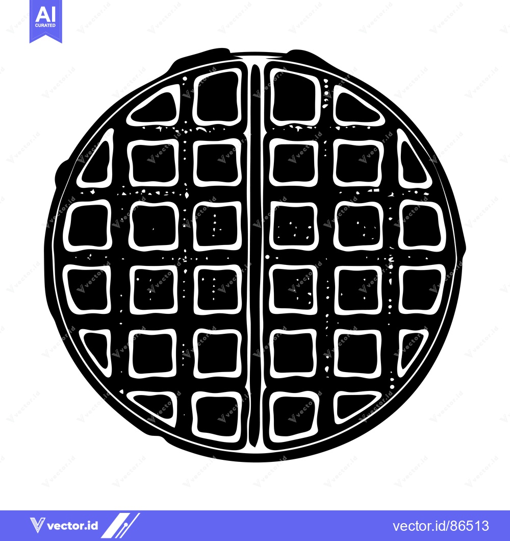 Premium Vector of Black and White Illustration of a Round Waffle