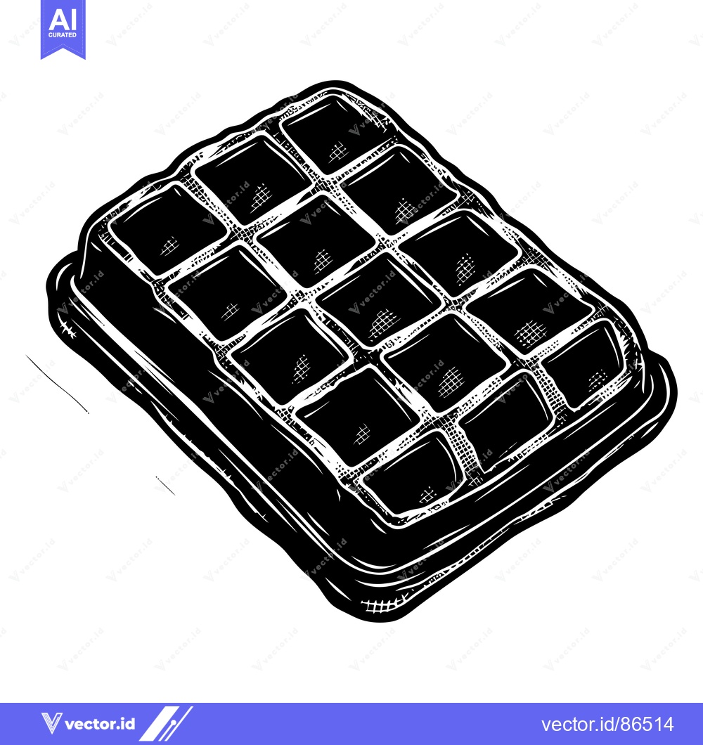 Premium Vector of Black and White Illustration of a Waffle