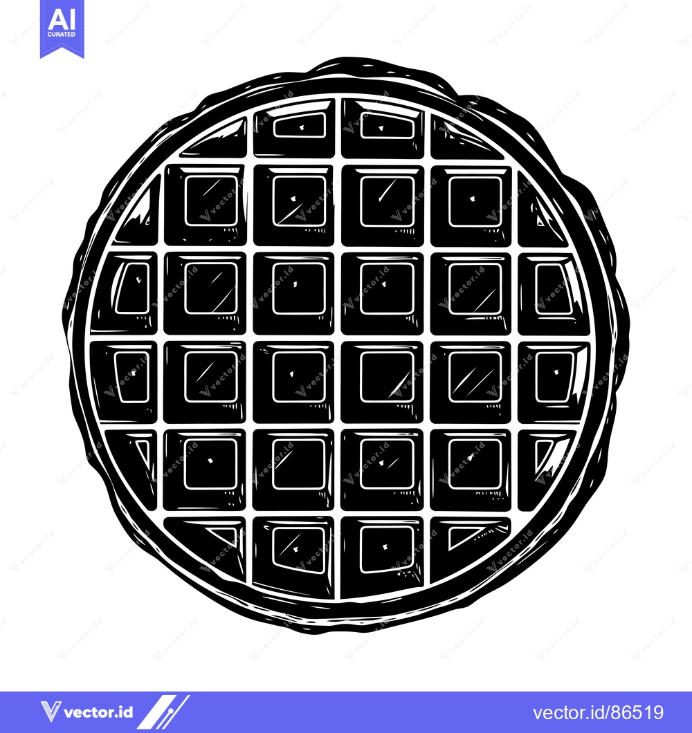 Premium Vector of Black and White Illustration of a Single Round Waffle