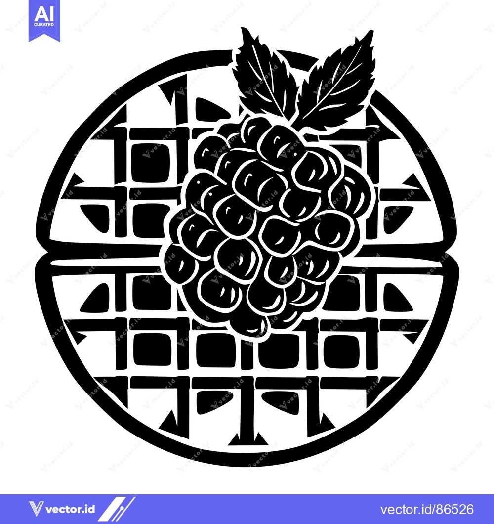 Premium Vector dari A Black and White Illustration of a Raspberry on a Waffle