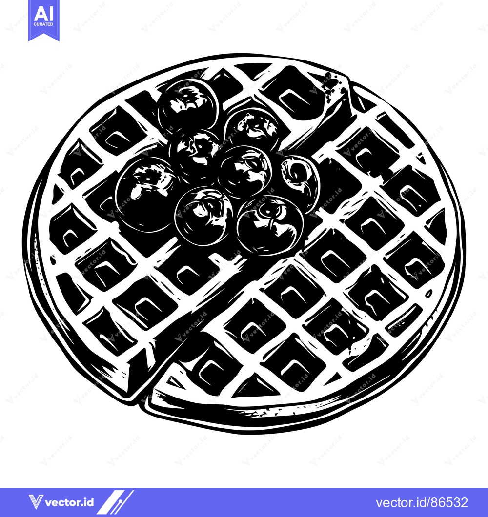Premium Vector dari Black and White Illustration of a Waffle with Blueberries