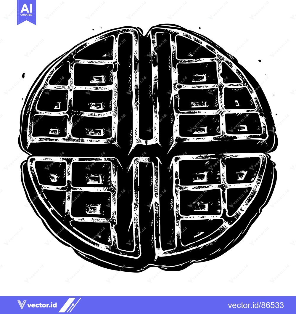 Premium Vector of Black and White Line Art Illustration of a Waffle