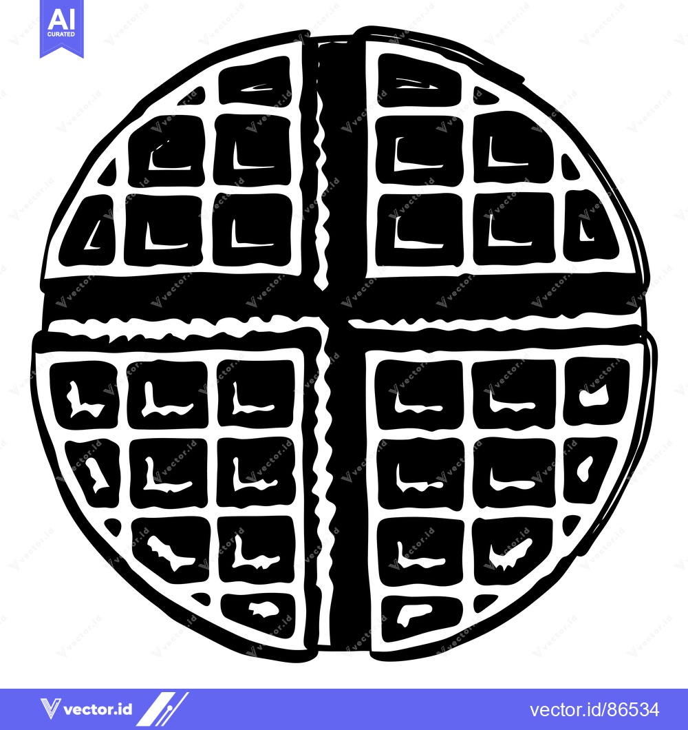 Premium Vector dari Hand-drawn illustration of a round waffle with a defined grid pattern