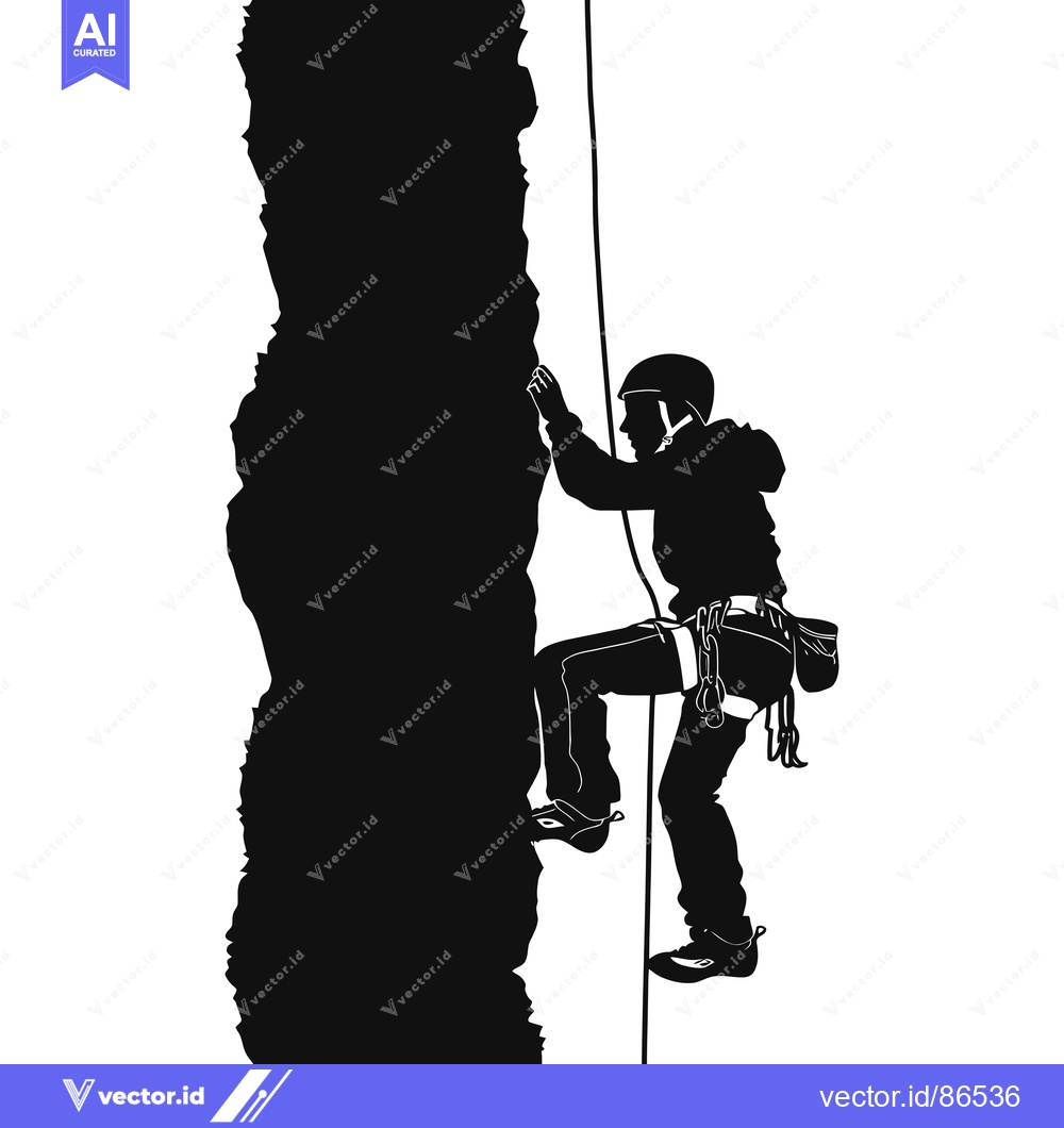 Premium Vector dari Silhouette of a Rock Climber Ascending a Steep Cliff Face