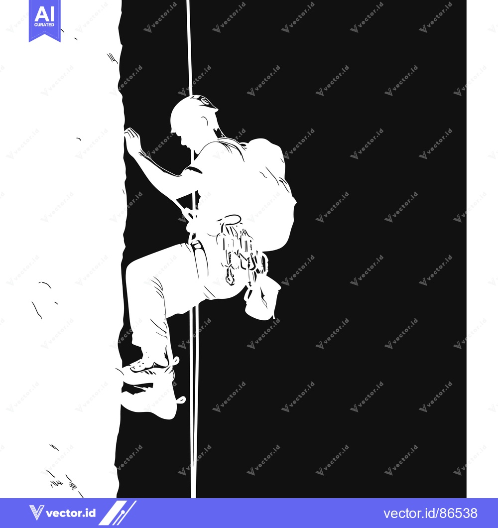 Premium Vector dari Silhouette of a Climber Descending a Cliff Face with Equipment