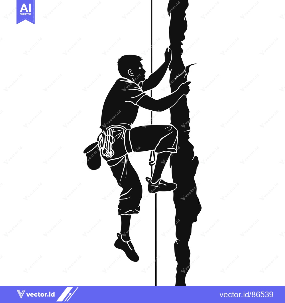 Premium Vector of Silhouette of a Rock Climber Ascending a Vertical Cliff Face