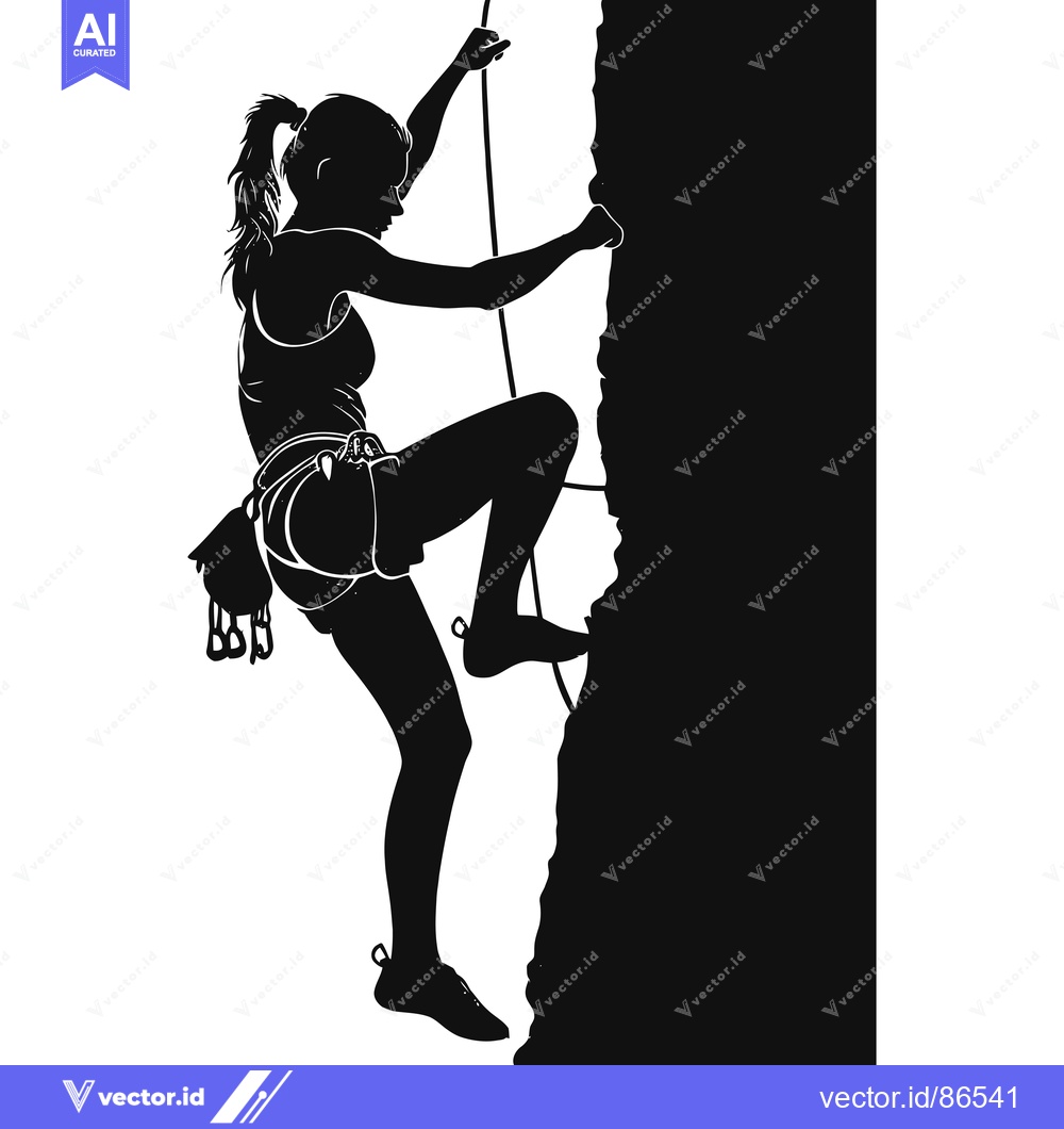 Premium Vector of Silhouette of a Female Rock Climber Ascending a Cliff Face