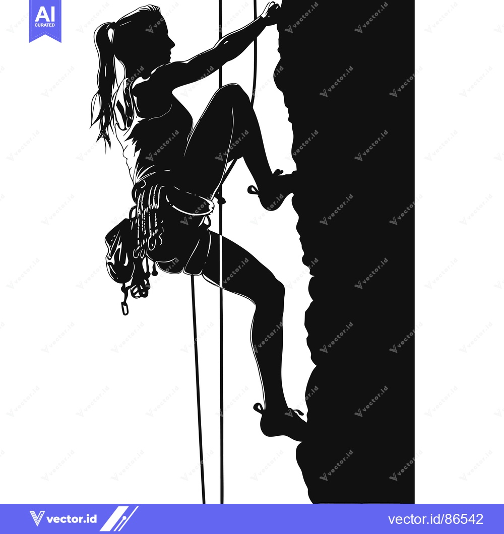 Premium Vector dari Silhouette of a Female Rock Climber Ascending a Cliff Face