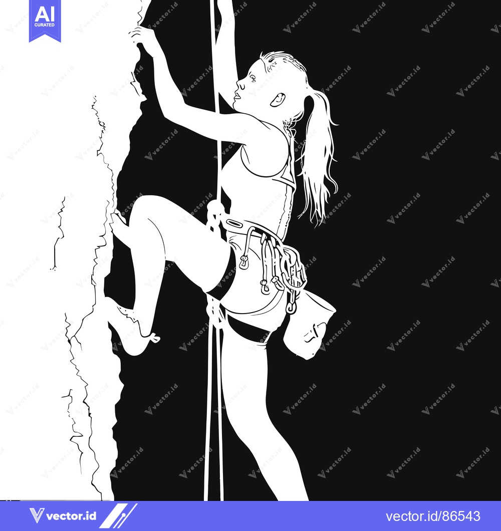 Premium Vector of A Climber Ascending a Rock Face with Ropes and Gear