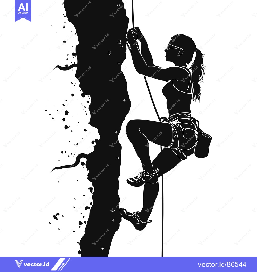 Premium Vector of Silhouette of a Female Rock Climber Ascending a Cliff Face