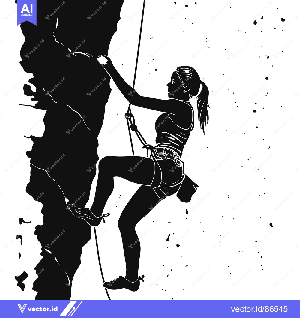 Premium Vector dari Silhouette of a Female Rock Climber Ascending a Cliff Face
