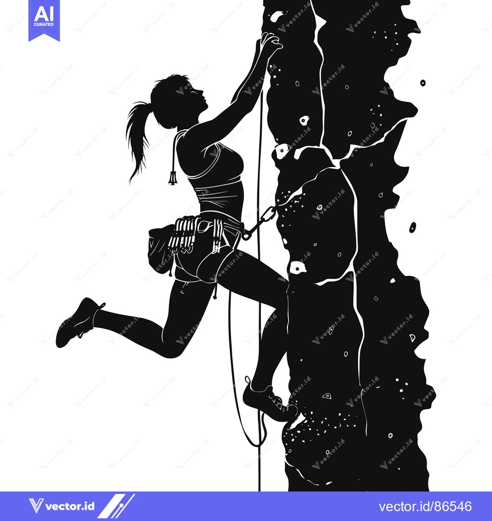 Premium Vector dari Silhouette of a Woman Rock Climbing with Rope and Gear