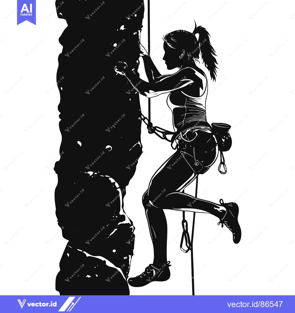 Premium Vector dari A Silhouette of a Female Rock Climber Ascending a Cliff Face