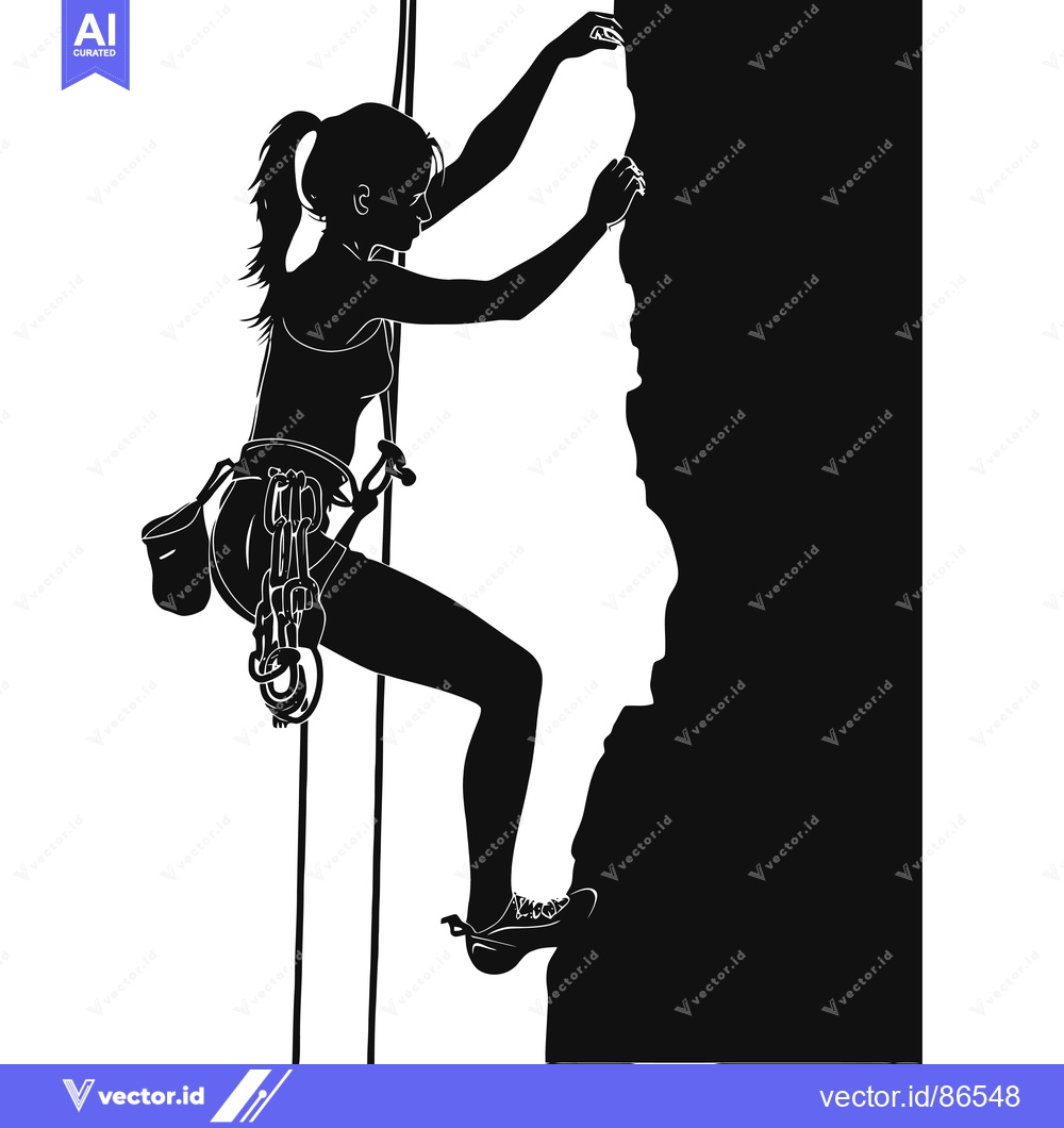 Premium Vector of Silhouette of a female rock climber ascending a vertical cliff face