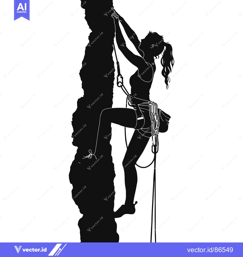 Premium Vector dari Silhouette of a Female Rock Climber Ascending a Cliff Face