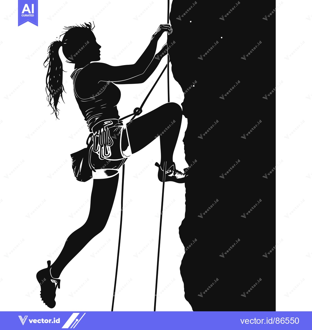 Premium Vector dari Silhouette of a Female Rock Climber Ascend a Cliff