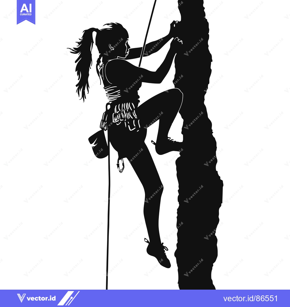 Premium Vector dari Silhouette of a female rock climber ascending a steep cliff face.