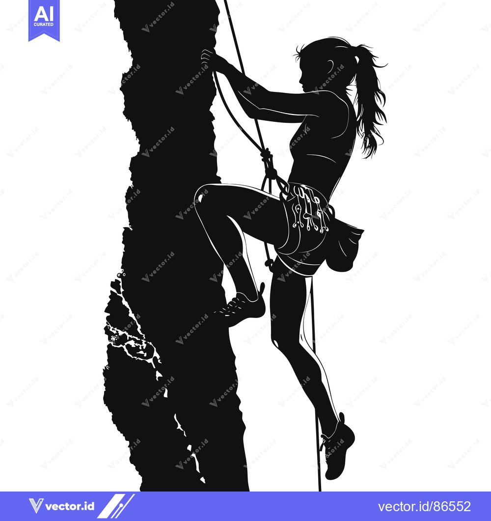 Premium Vector dari Silhouette of a Female Rock Climber Ascending a Steep Cliff Face