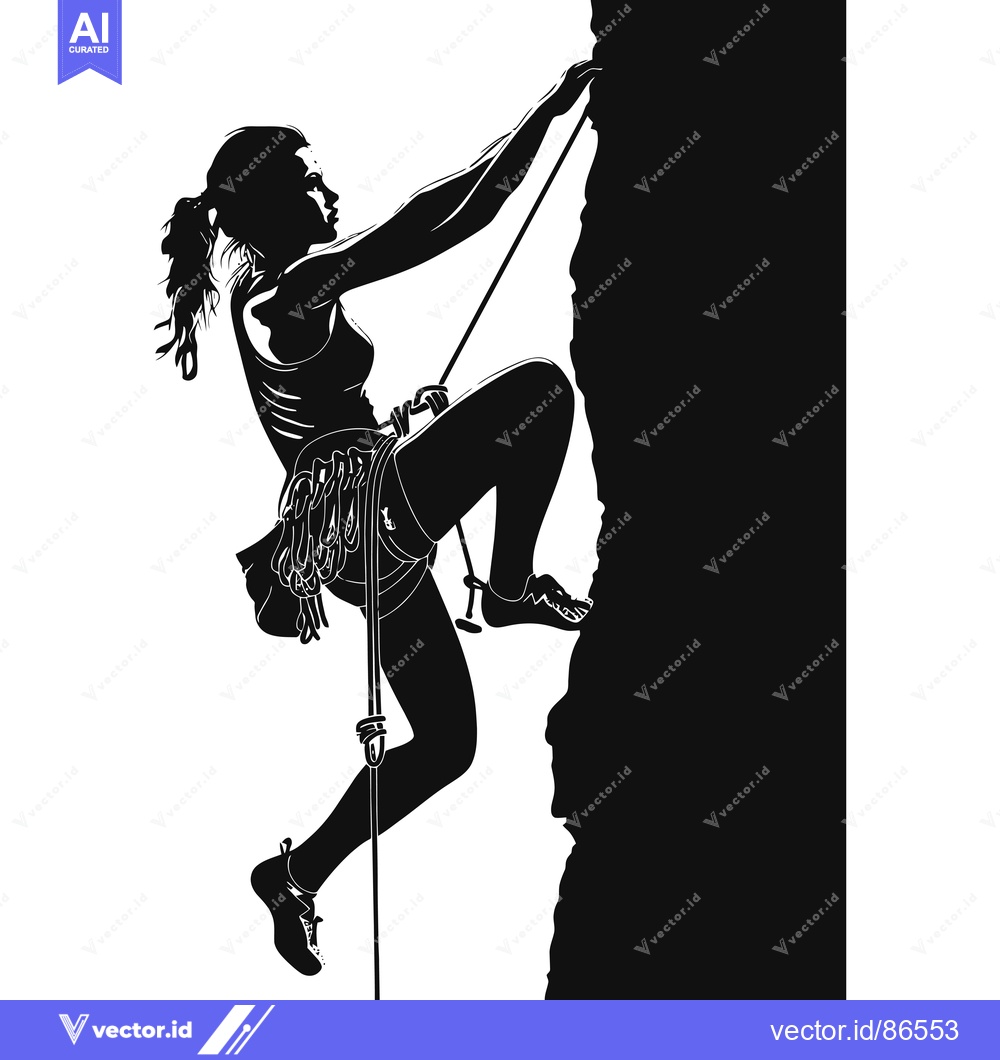 Premium Vector dari Silhouette of a Female Rock Climber Ascending a Steep Cliff Face