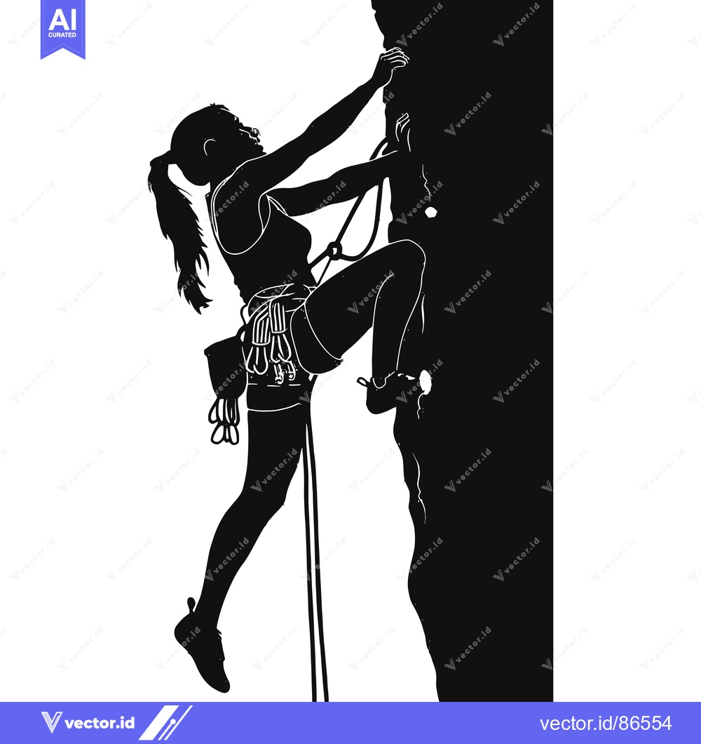 Premium Vector of Silhouette of a Woman Rock Climbing with Rope and Gear