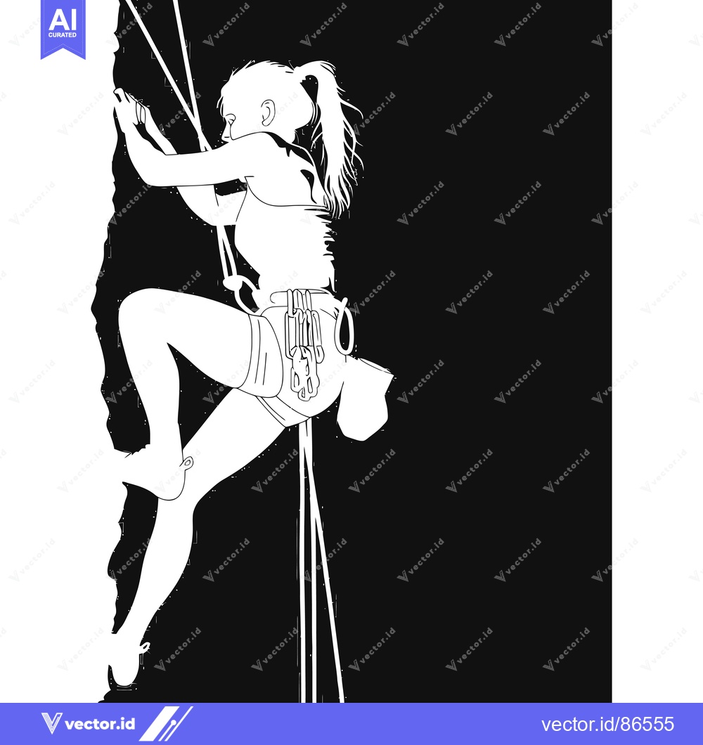 Premium Vector of Silhouette Of A Woman Ascending A Rock Face With Climbing Gear